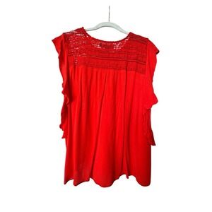 GNW‎ Red Crochet Lace Blouse Women's XL Flutter Sleeve Boho Festival Top